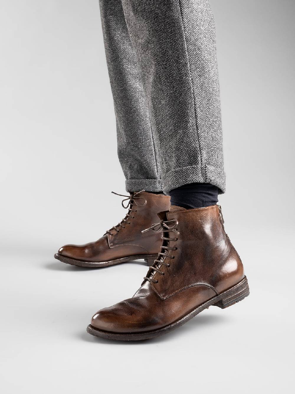 Officine Creative LEXIKON 123 Stivaletti in Pelle Marrone con Zip Pezzi Unici