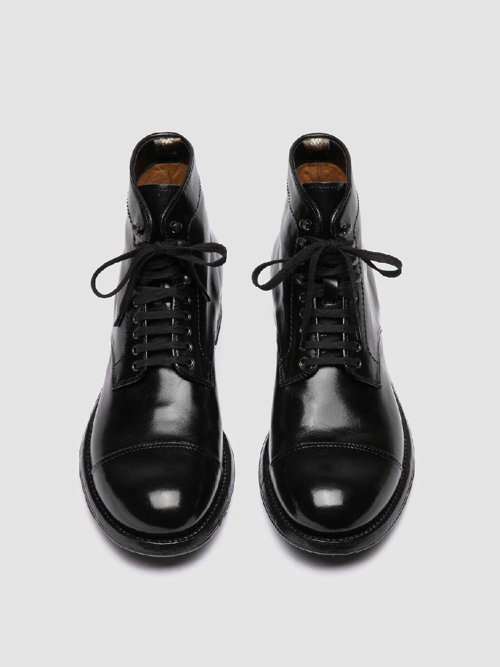 Officine Creative ADMIRAL 005 Stivali Stringati in Pelle Nera Nuovo