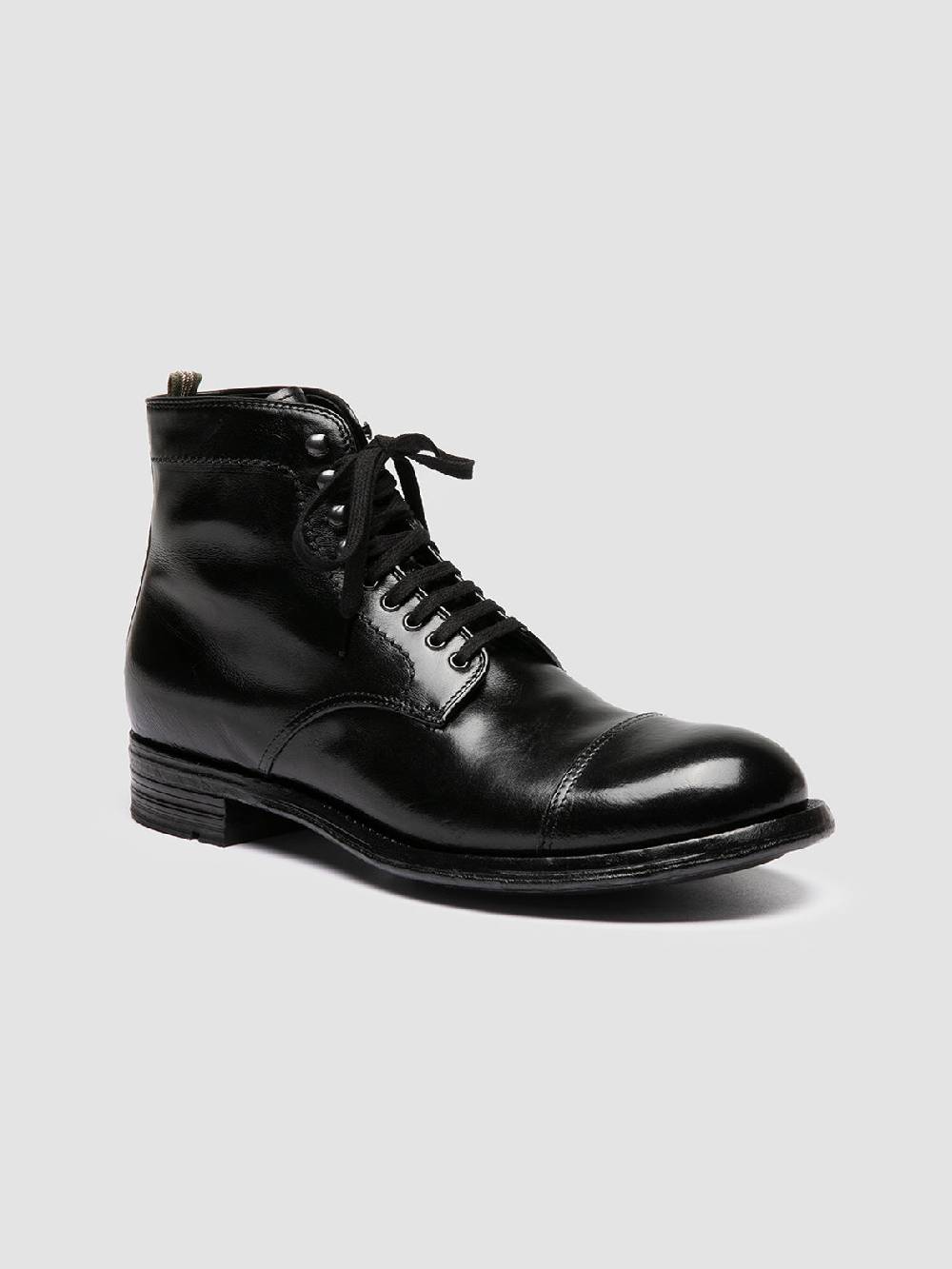 Officine Creative ADMIRAL 005 Stivali Stringati in Pelle Nera Nuovo