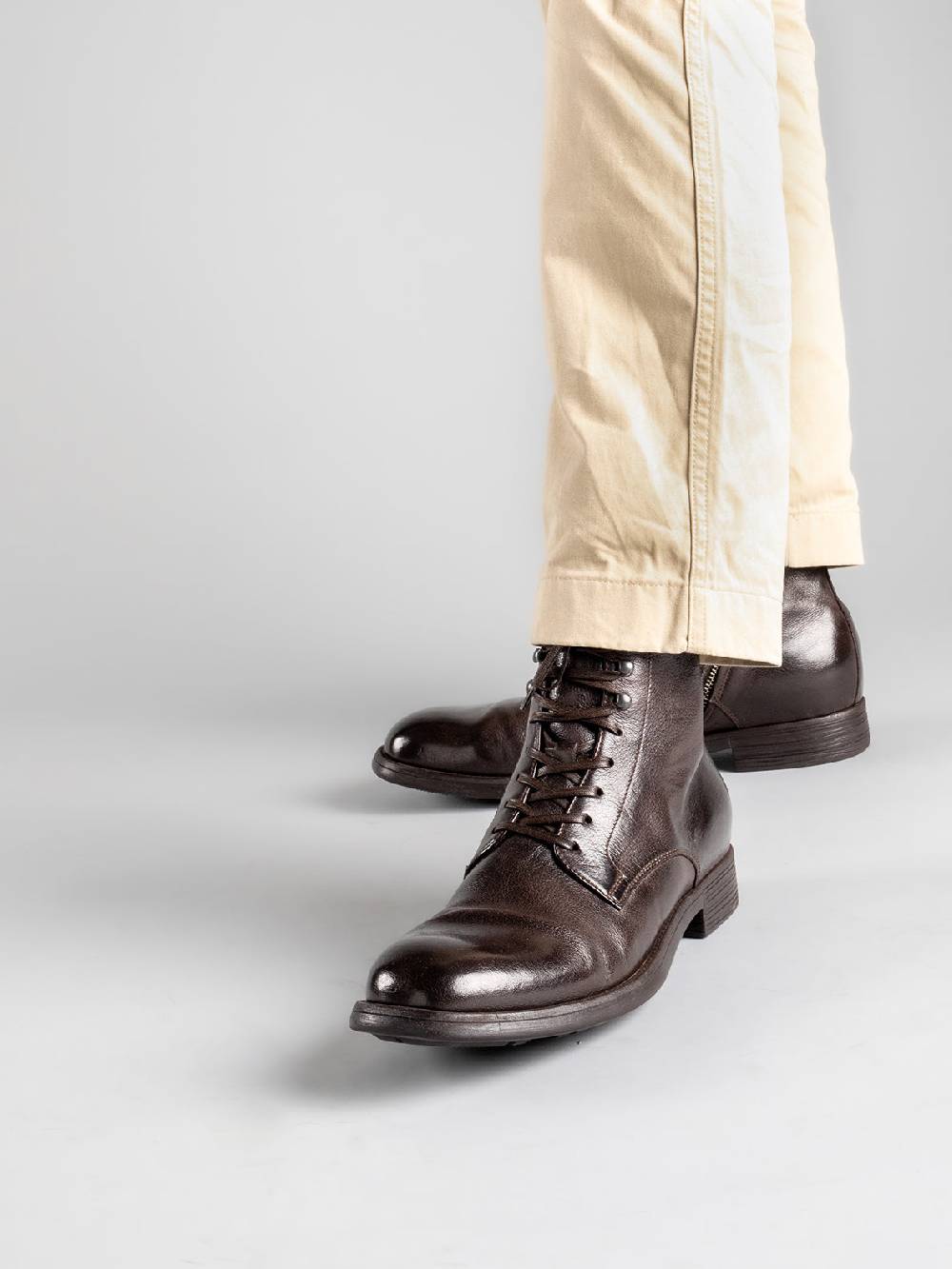 Officine Creative CHRONICLE 004 Stivali Stringati in Pelle Marrone Prezzo di fabbrica