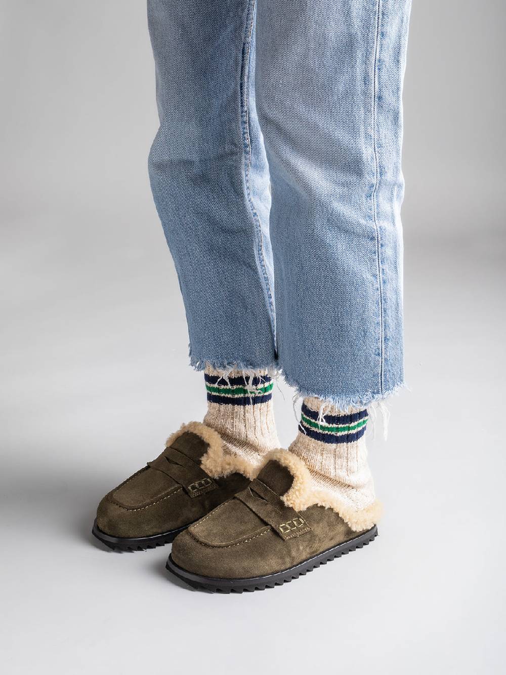Officine Creative PELAGIE D’HIVER 007 Sabot in Pelle Scamosciata Marrone e montone Offerte stagionali
