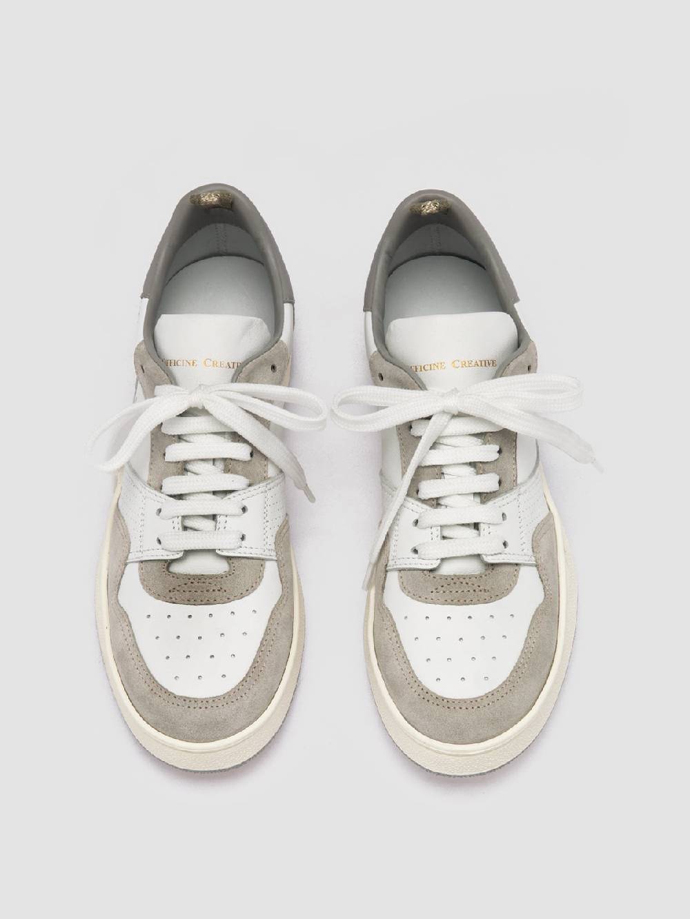 Officine Creative MOWER 120 Sneakers Basse in Pelle e Camoscio Bianca Super sconto