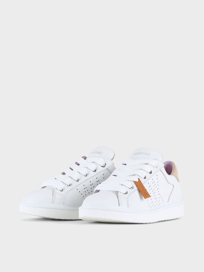 Panchic SCARPA ALLACCIATA P01 DONNA IN PELLE BIANCO-ORO Shopping Online