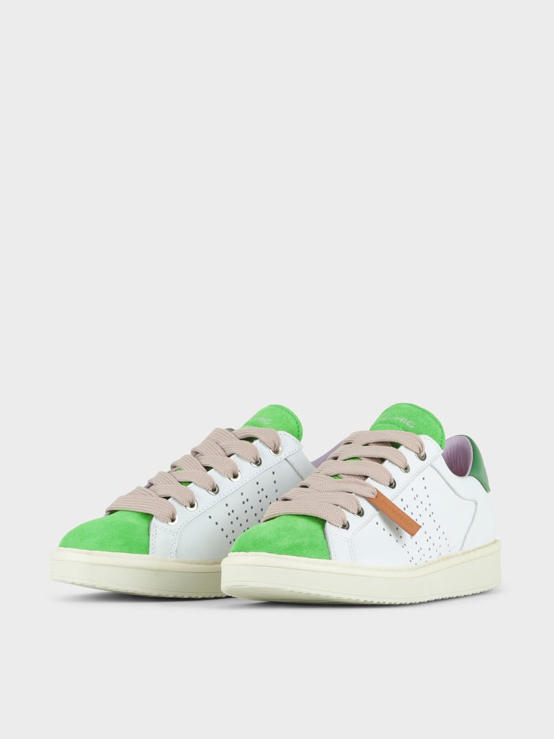 Panchic SCARPA ALLACCIATA P01 DONNA IN PELLE E SUEDE BIANCO-VERDE SMERALDO-ROSA CIPRIA Novità