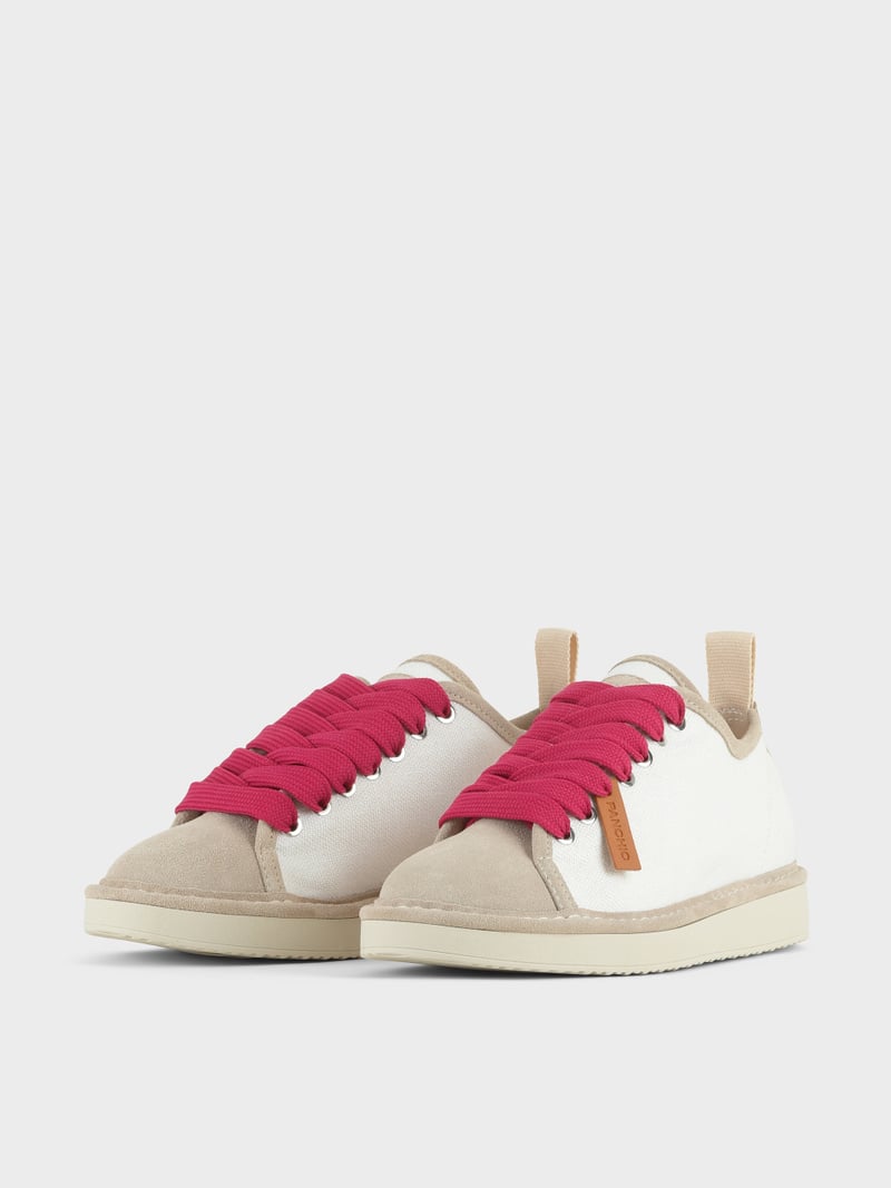 Panchic SCARPA ALLACCIATA P01 DONNA IN LINO E SUEDE BIANCO-NEBBIA-FUCSIA Outlet