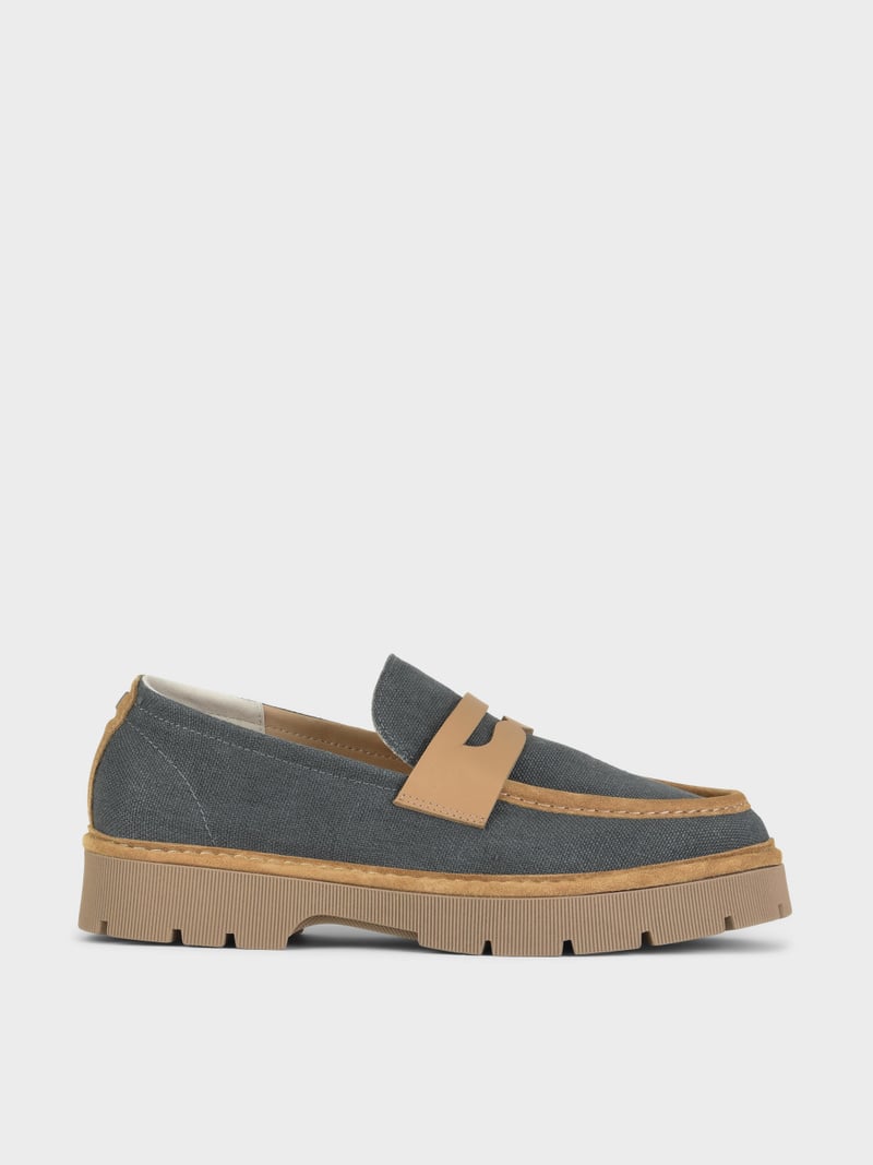 Panchic SLIP ON P99 UOMO IN LINO E SUEDE ASFALTO In Vendita