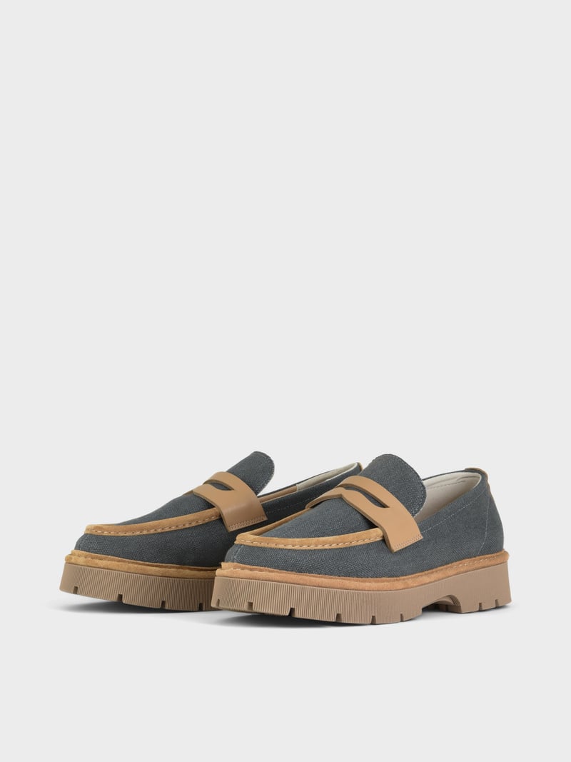 Panchic SLIP ON P99 UOMO IN LINO E SUEDE ASFALTO In Vendita