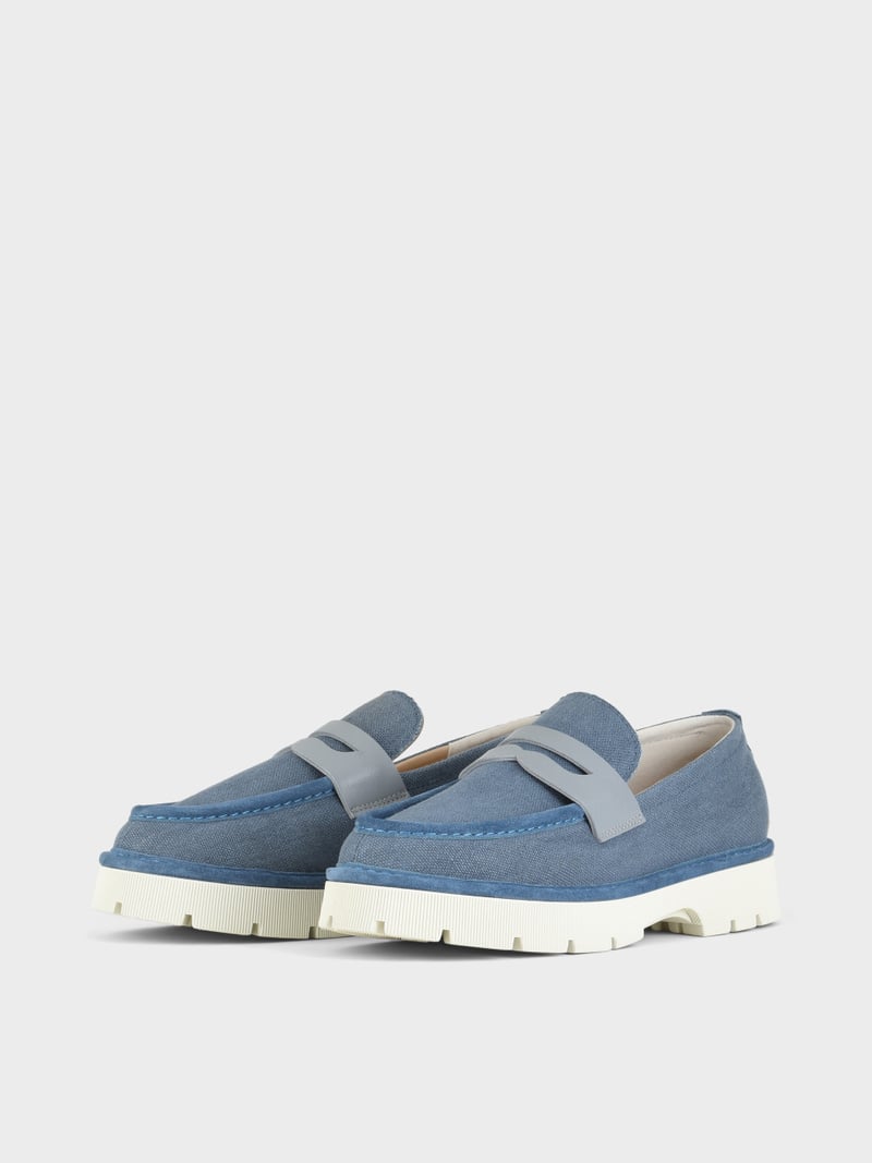Panchic SLIP ON P99 UOMO IN LINO E SUEDE BLU DENIM Saldi