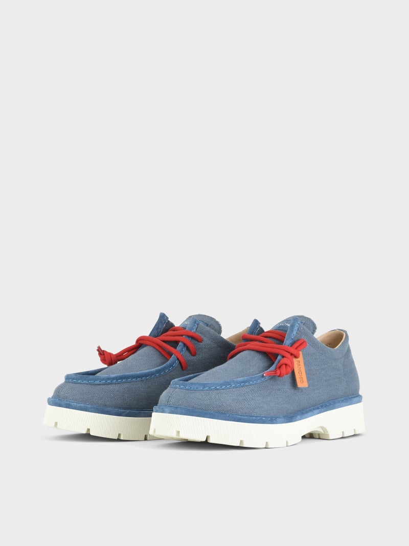 Panchic SCARPA ALLACCIATA P99 UOMO IN LINO E SUEDE BLU DENIM-ROSSO Offerte