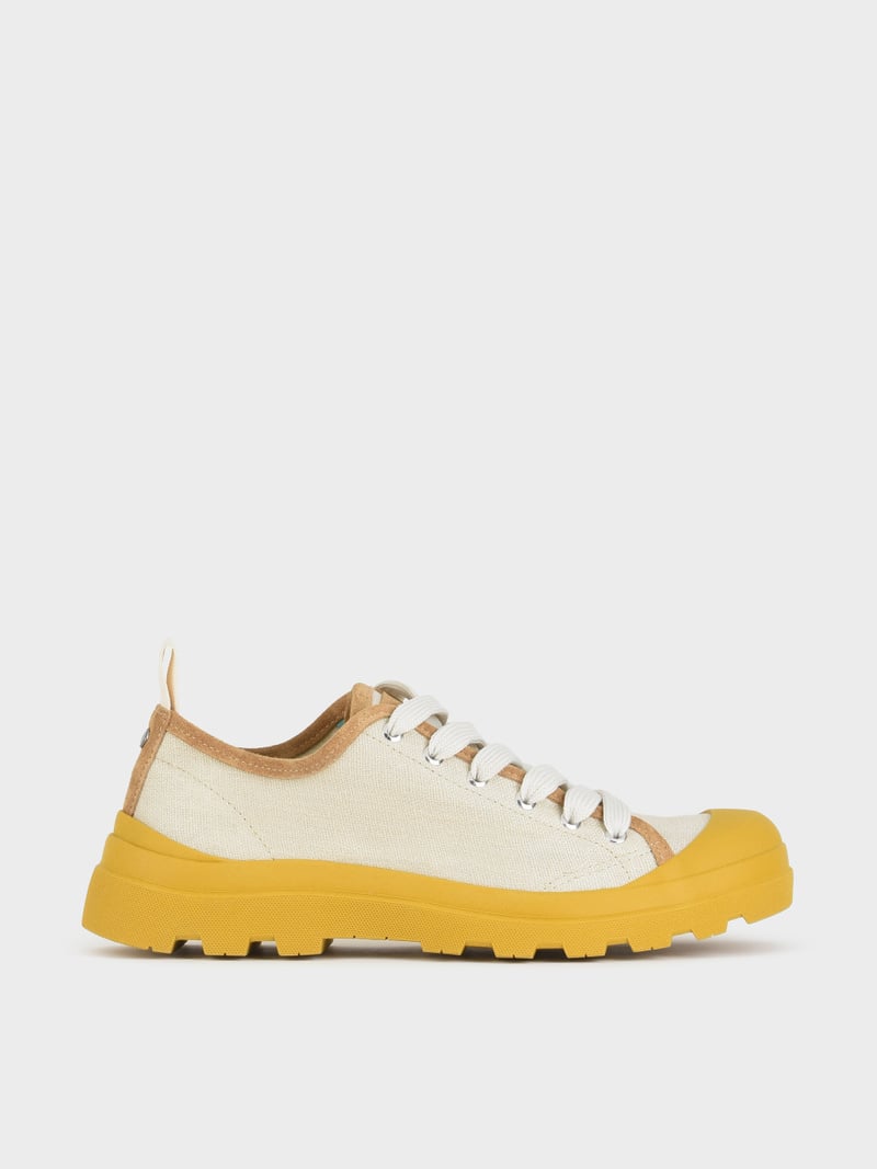 Panchic SCARPA ALLACCIATA P03 UOMO IN LINO E SUEDE NEBBIA-GIALLO Italy