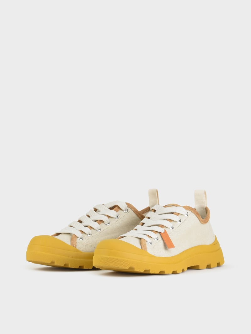 Panchic SCARPA ALLACCIATA P03 UOMO IN LINO E SUEDE NEBBIA-GIALLO Italy