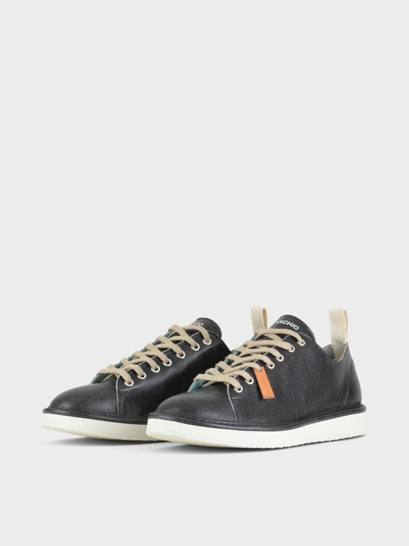 Panchic SCARPA ALLACCIATA P01 UOMO IN PELLE CON FINISH AVIATOR NERO Vendita