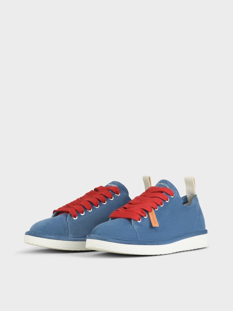 Panchic SCARPA ALLACCIATA P01 UOMO IN SUEDE BLUE-ROSSO Promozione Limitata