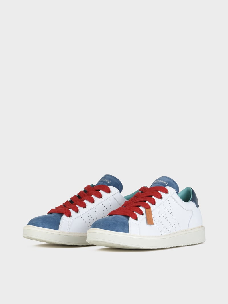 Panchic SCARPA ALLACCIATA P01 UOMO IN PELLE E SUEDE BIANCO-BLUE-ROSSO Convenienza