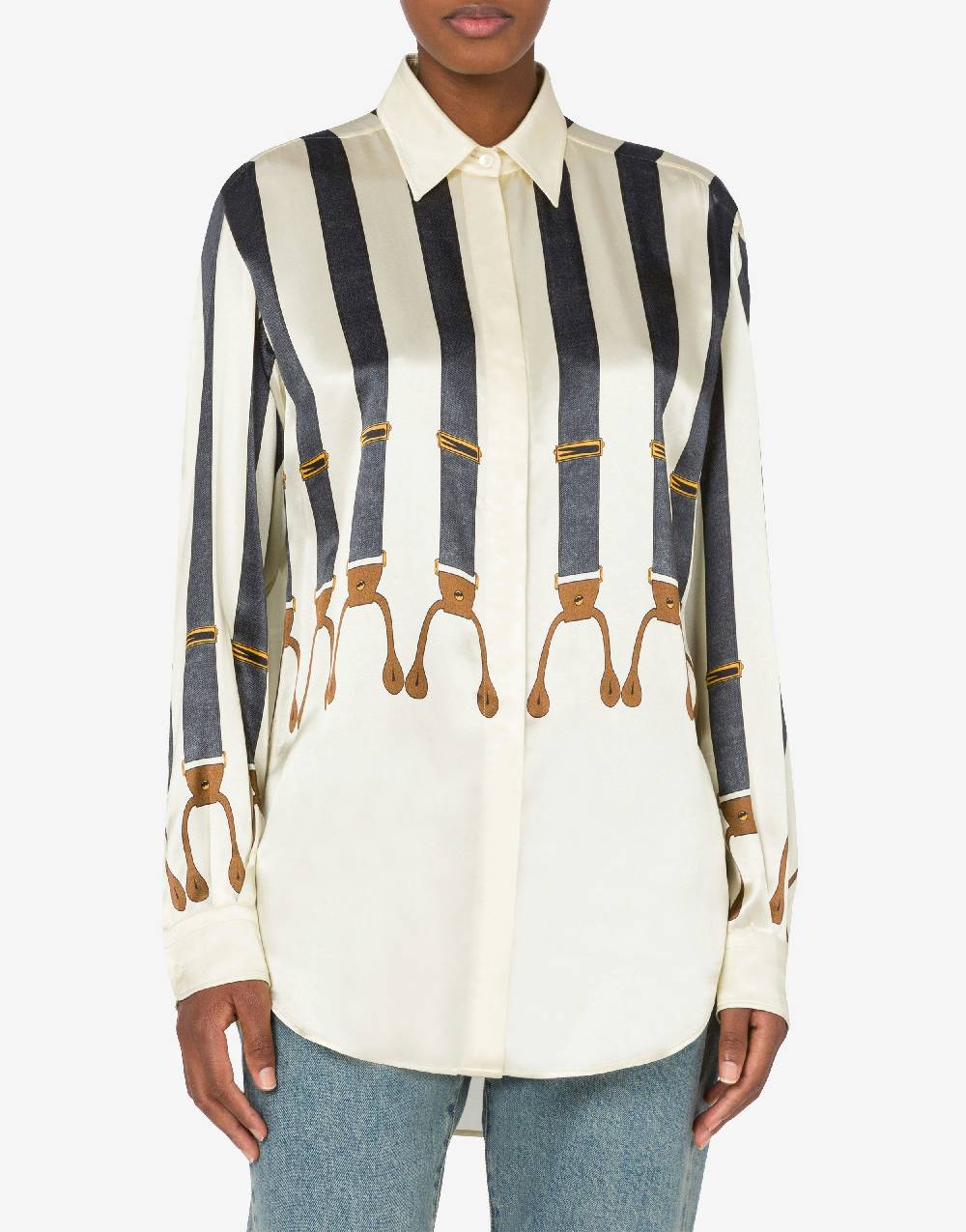 Love Moschino Camicia in raso Suspenders Print Saldi Di Fabbrica