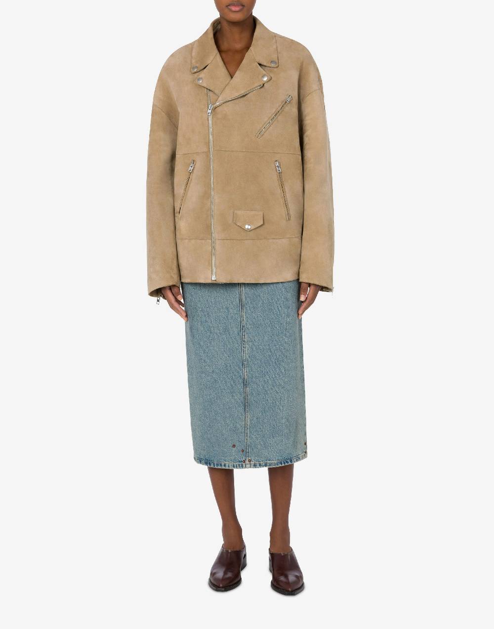 Love Moschino Giacca Biker oversize in camoscio Vendite Flash