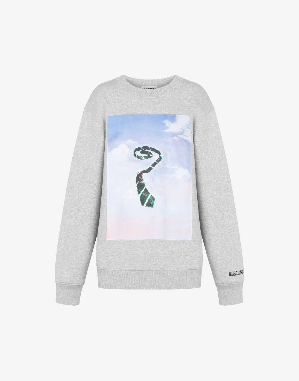 Love Moschino Felpa in cotone organico Ceci n'est pas une cravatte Nuova