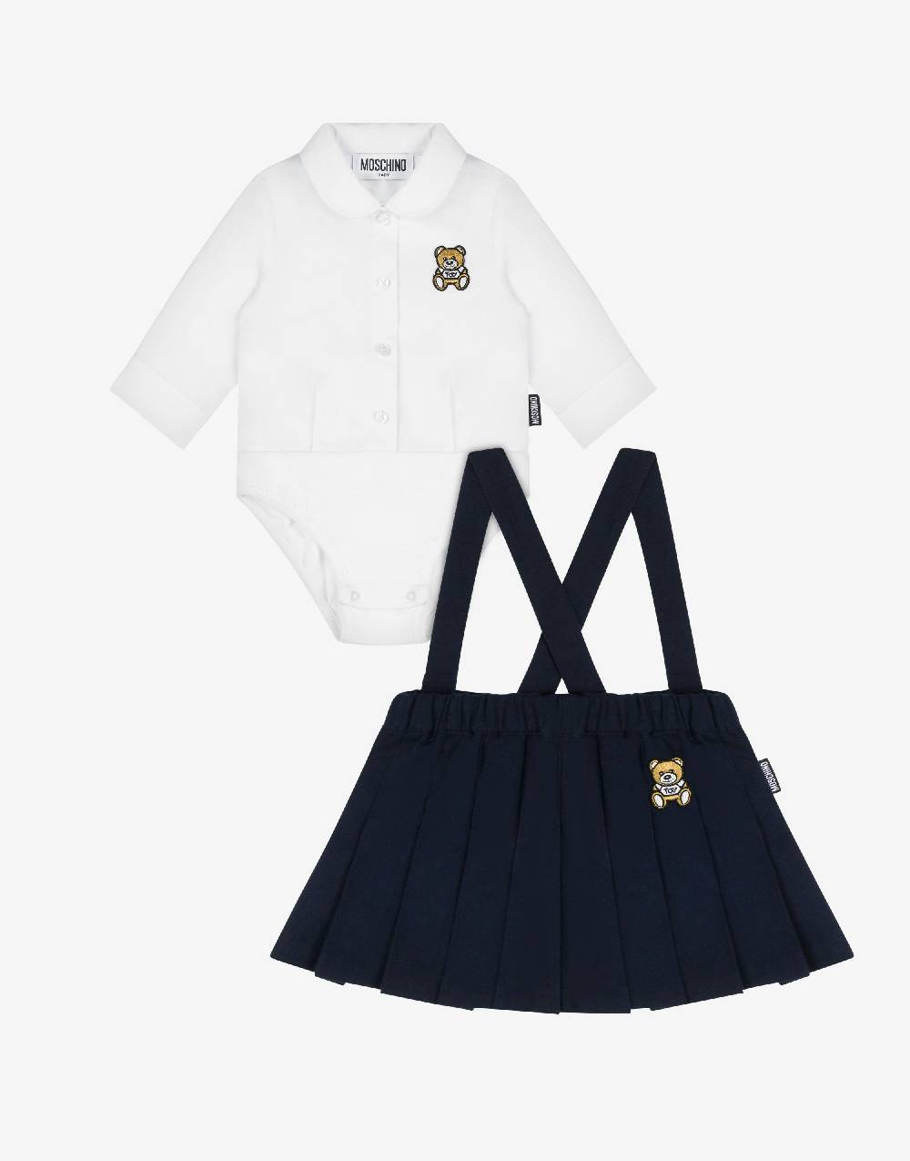 Love Moschino Completo camicia body e gonna in flanella Teddy Patch Saldi