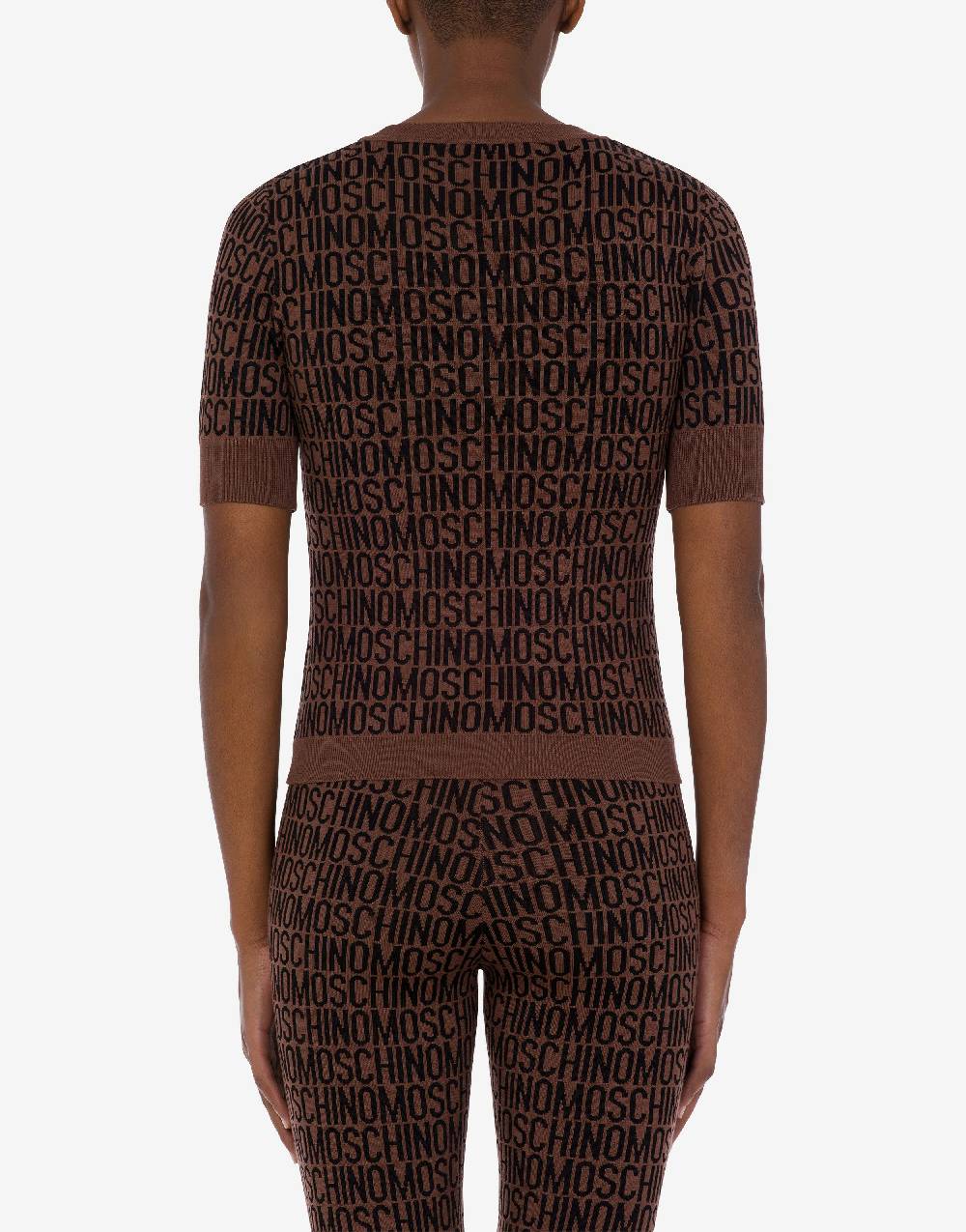 Love Moschino Top in lana Allover Logo Vendite Flash