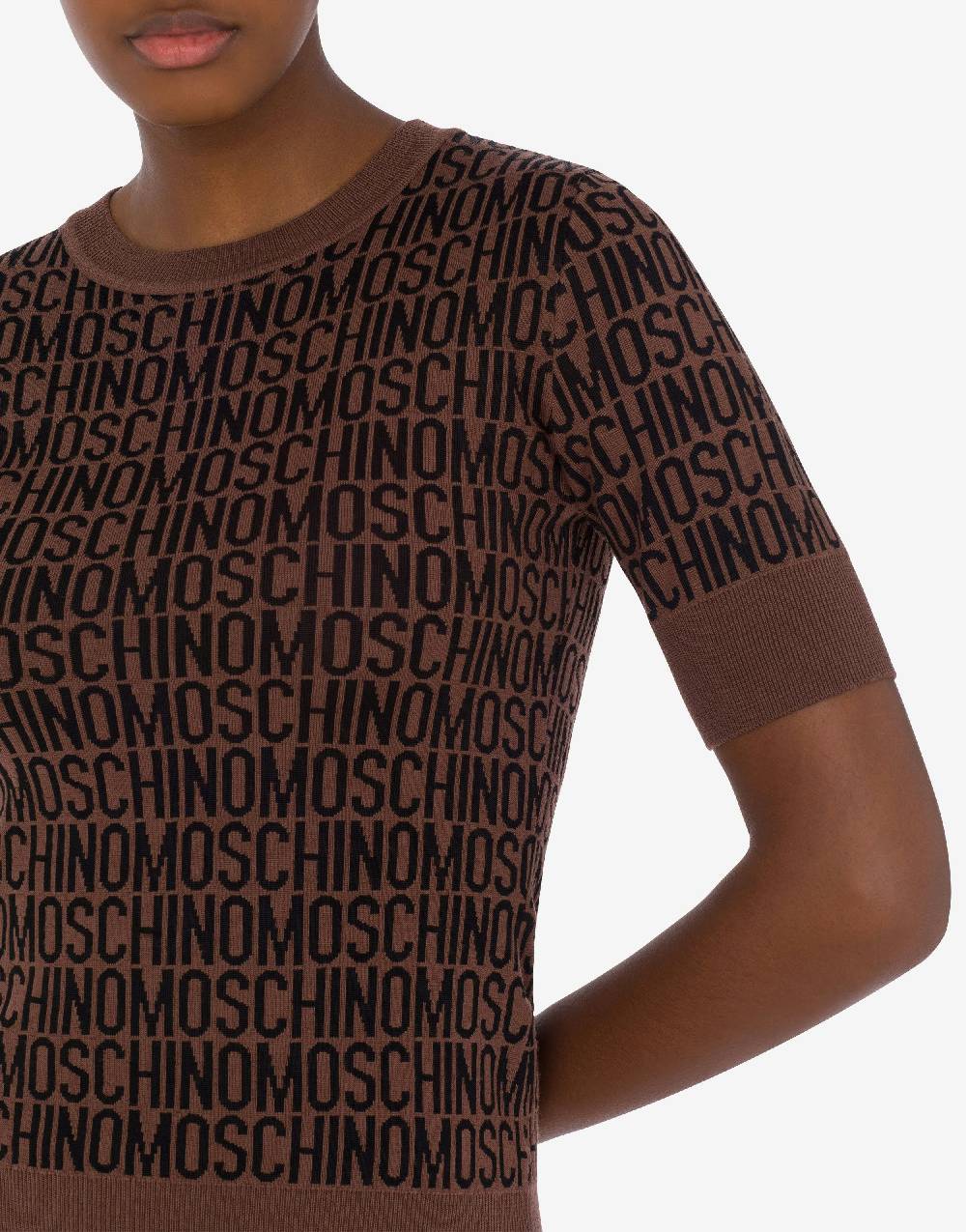 Love Moschino Top in lana Allover Logo Vendite Flash