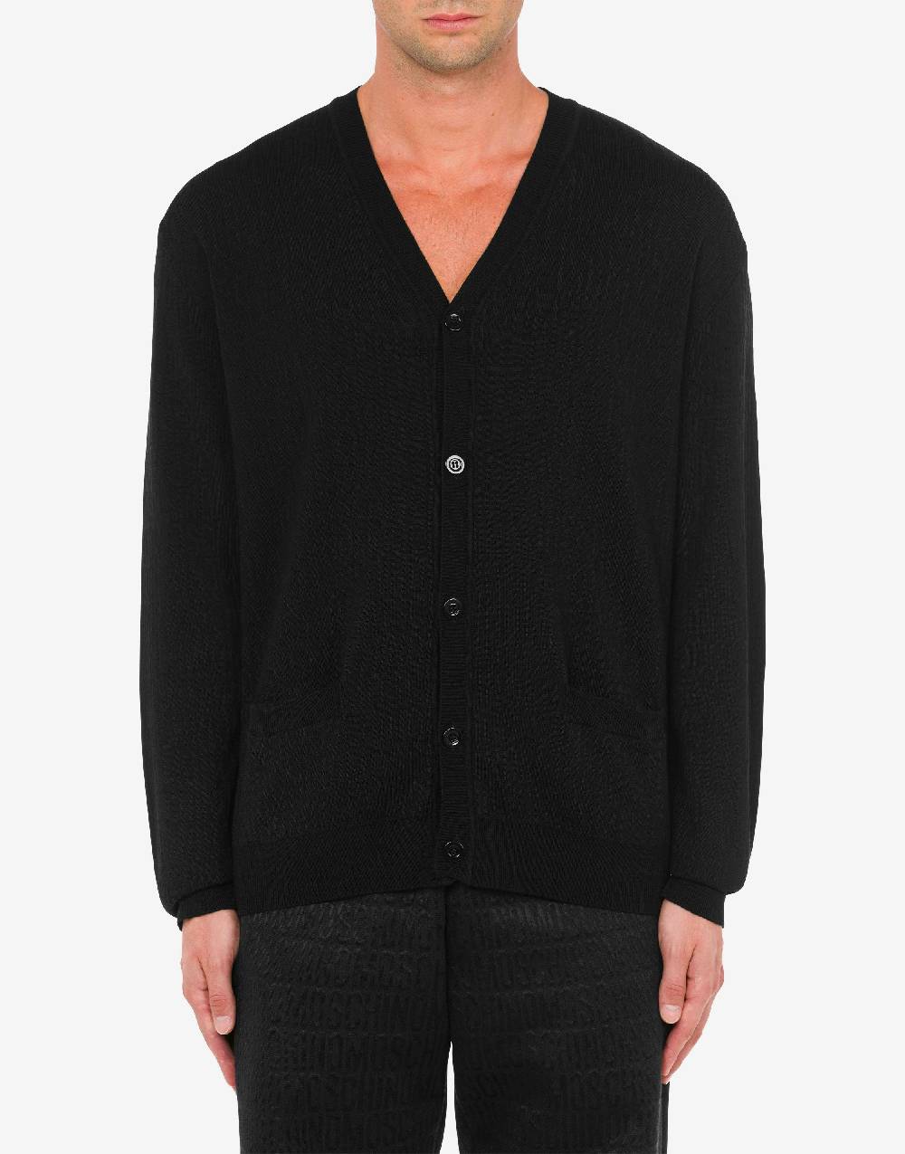 Love Moschino Cardigan in lana Allover Logo In Vendita