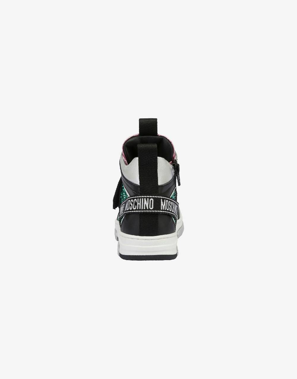 Love Moschino Sneakers alte in vitello e glitter Teddy Patch Vendita Economica