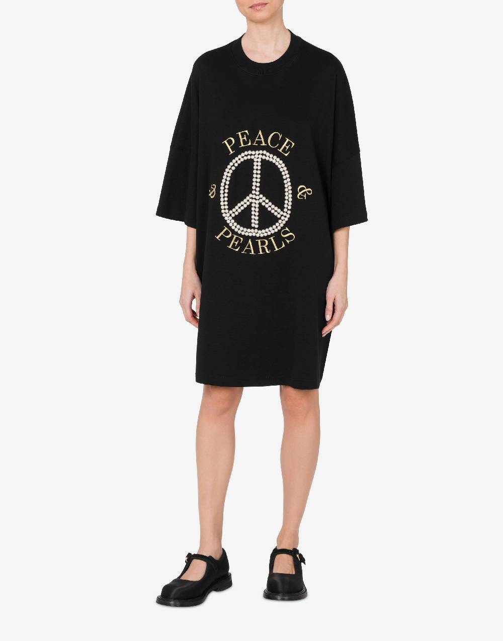 Love Moschino Abito in interlock di cotone Peace & Pearls Saldi Di Fabbrica