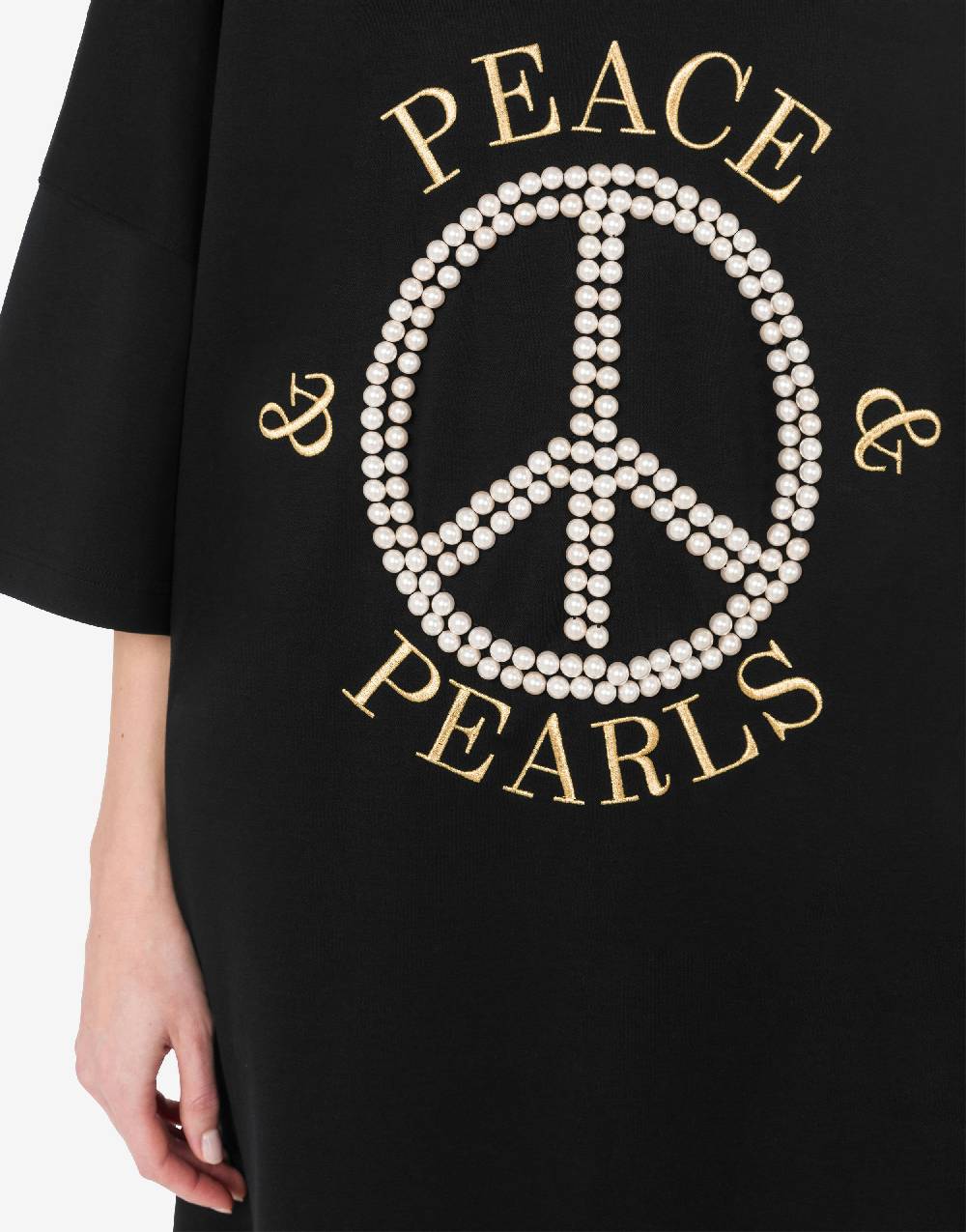 Love Moschino Abito in interlock di cotone Peace & Pearls Saldi Di Fabbrica