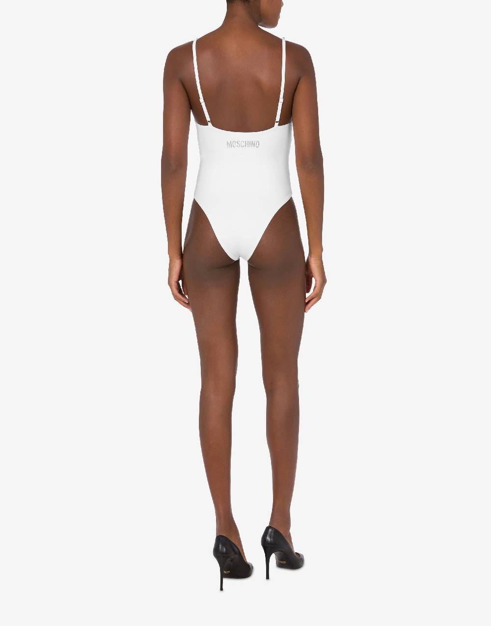 Love Moschino Costume intero Shiny Silver Logo Spedizione Gratuita