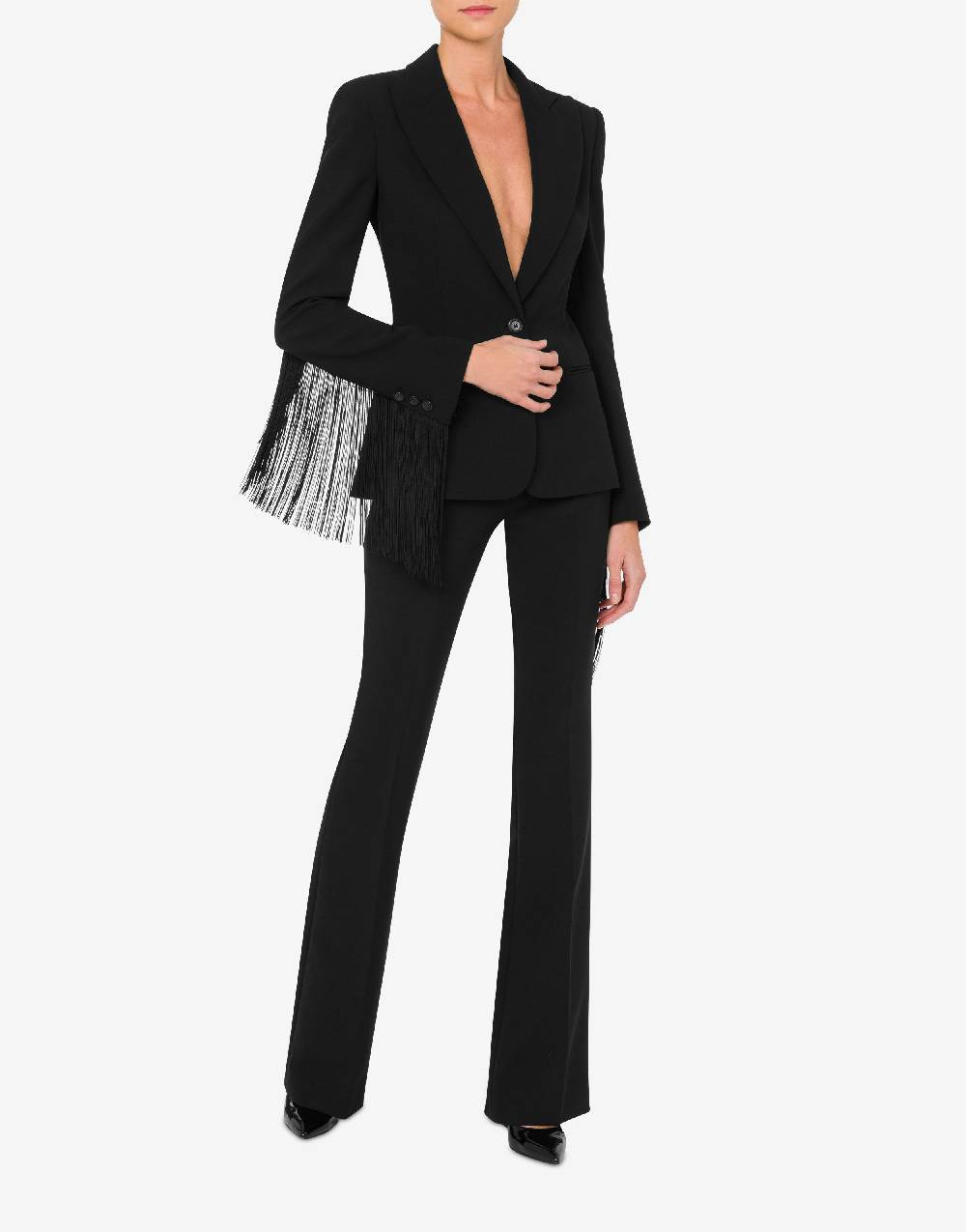 Love Moschino Giacca in crêpe con frange Consegna Veloce
