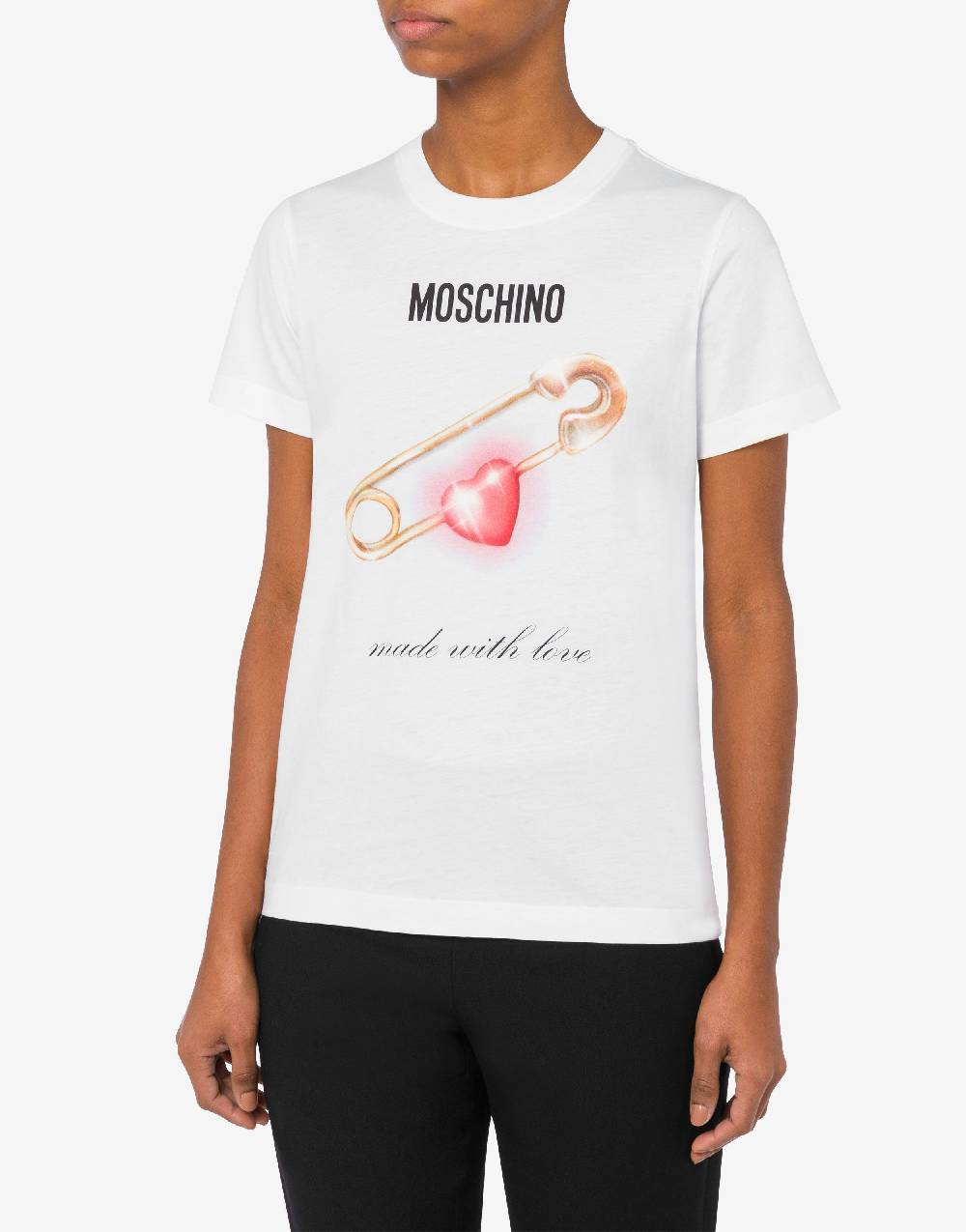 Love Moschino T-shirt Heart Safety Pin Vendita Calda