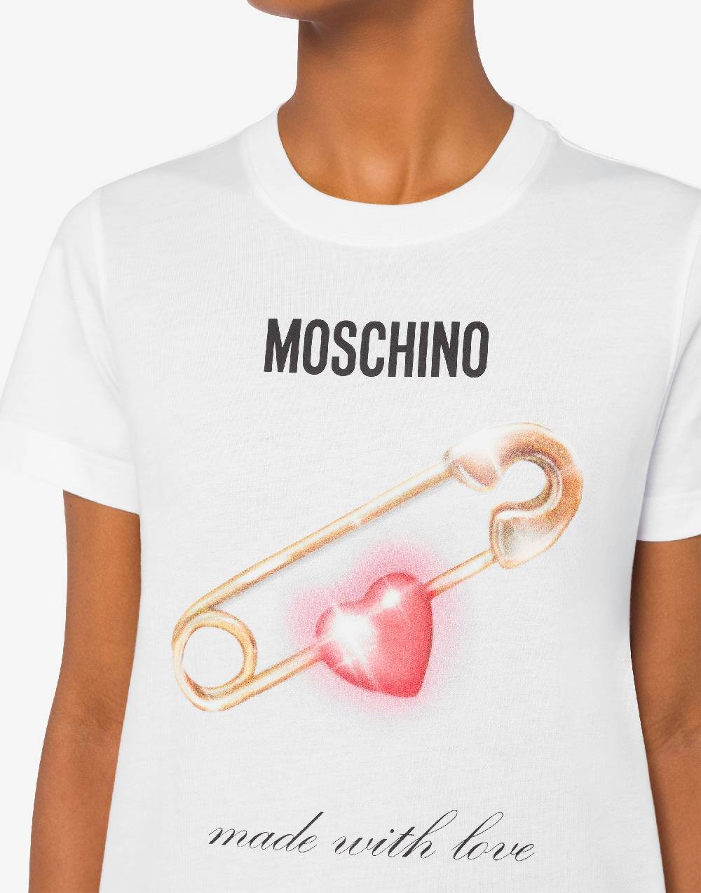Love Moschino T-shirt Heart Safety Pin Vendita Calda