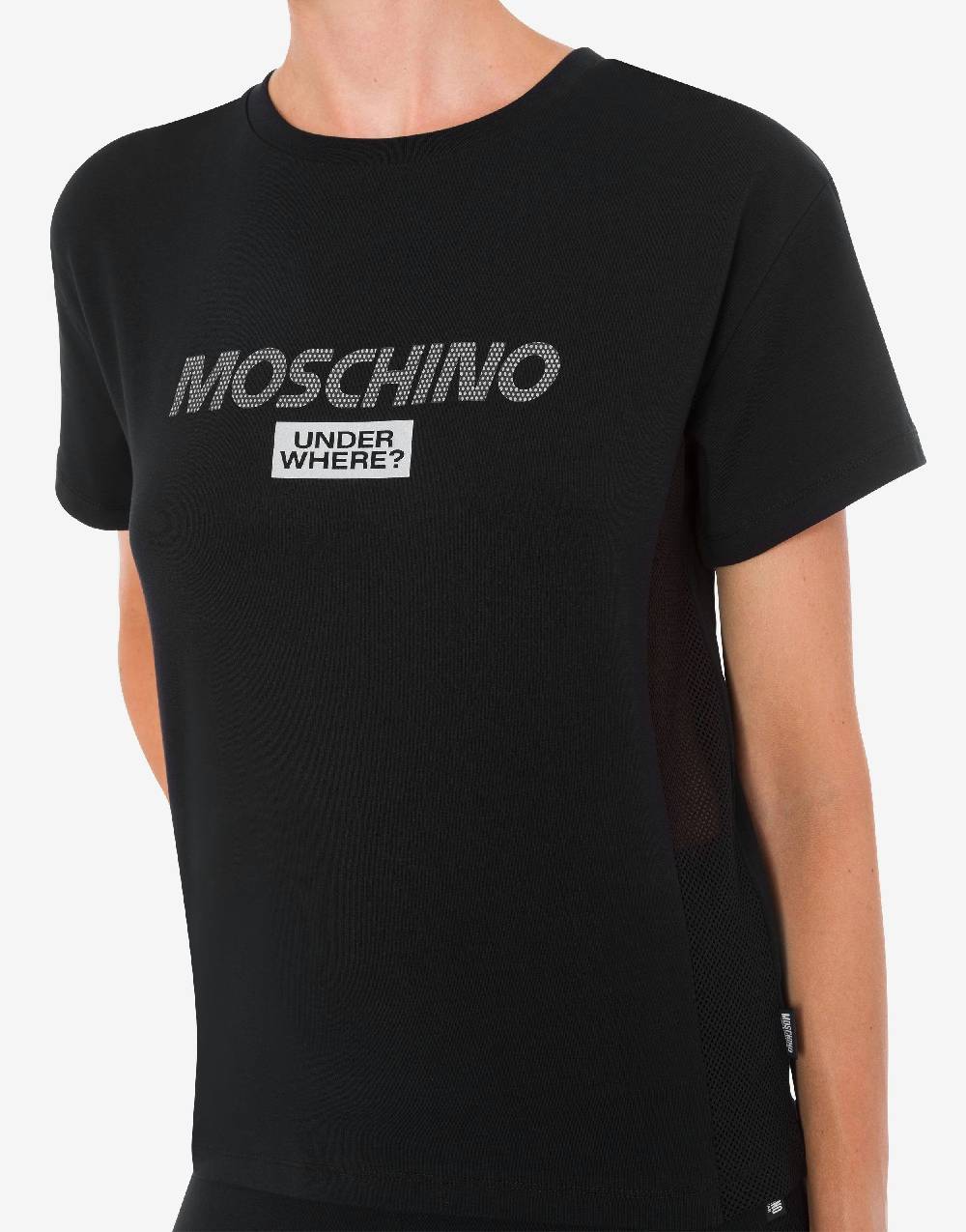 Love Moschino T-shirt in jersey stretch Mesh Logo Nuovo