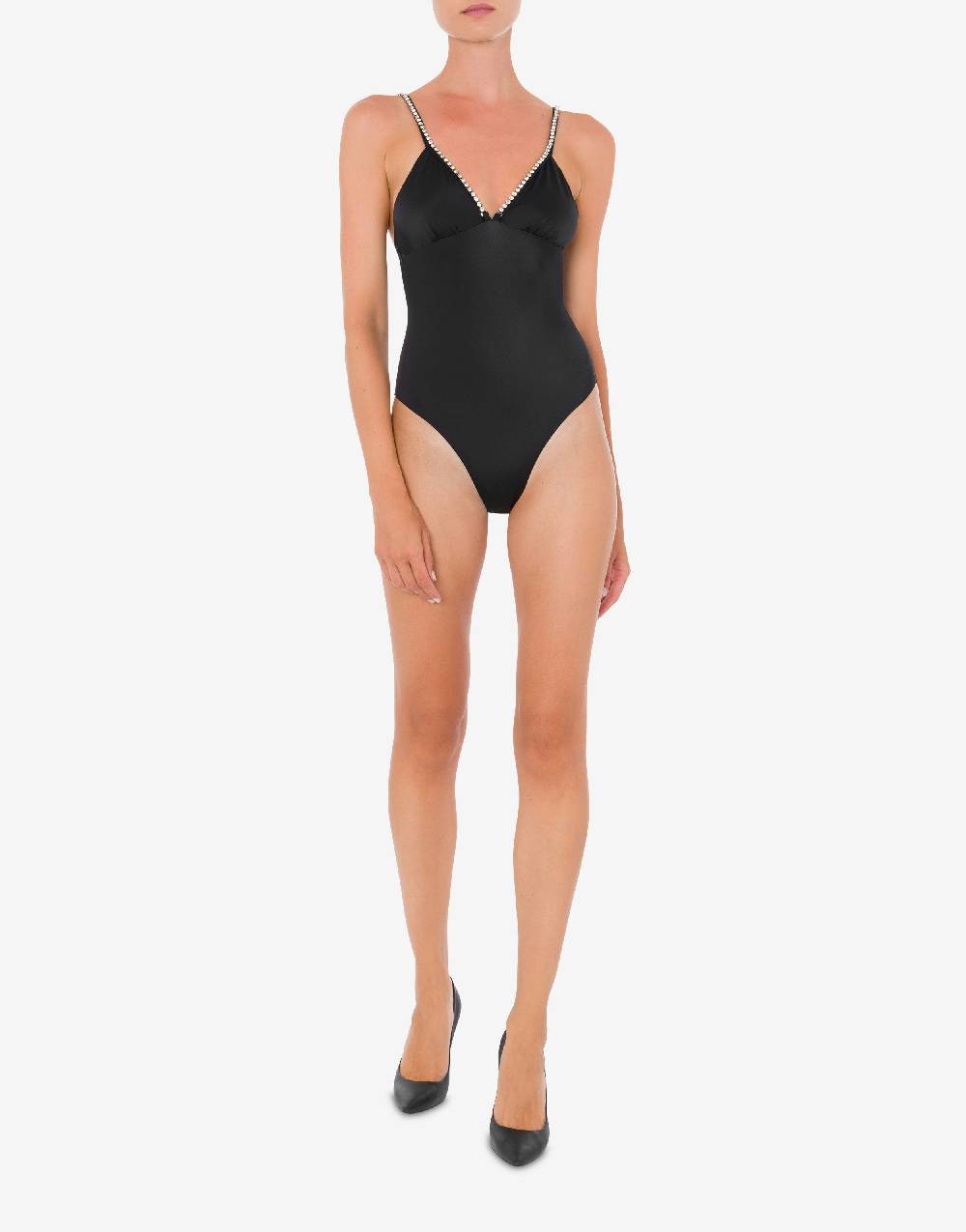 Love Moschino Costume intero Shiny Silver Logo Affare Del Giorno