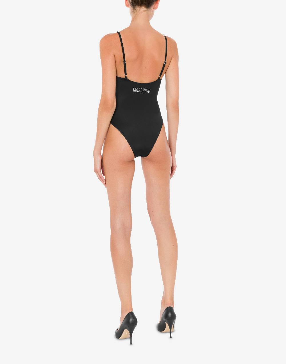 Love Moschino Costume intero Shiny Silver Logo Affare Del Giorno