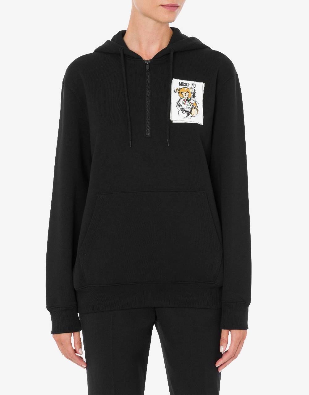 Love Moschino Felpa con cappuccio e zip Drawn Teddy Bear Sconto