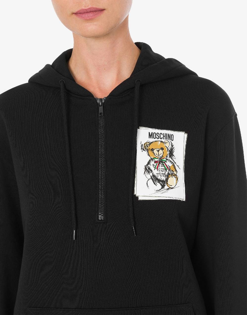 Love Moschino Felpa con cappuccio e zip Drawn Teddy Bear Sconto