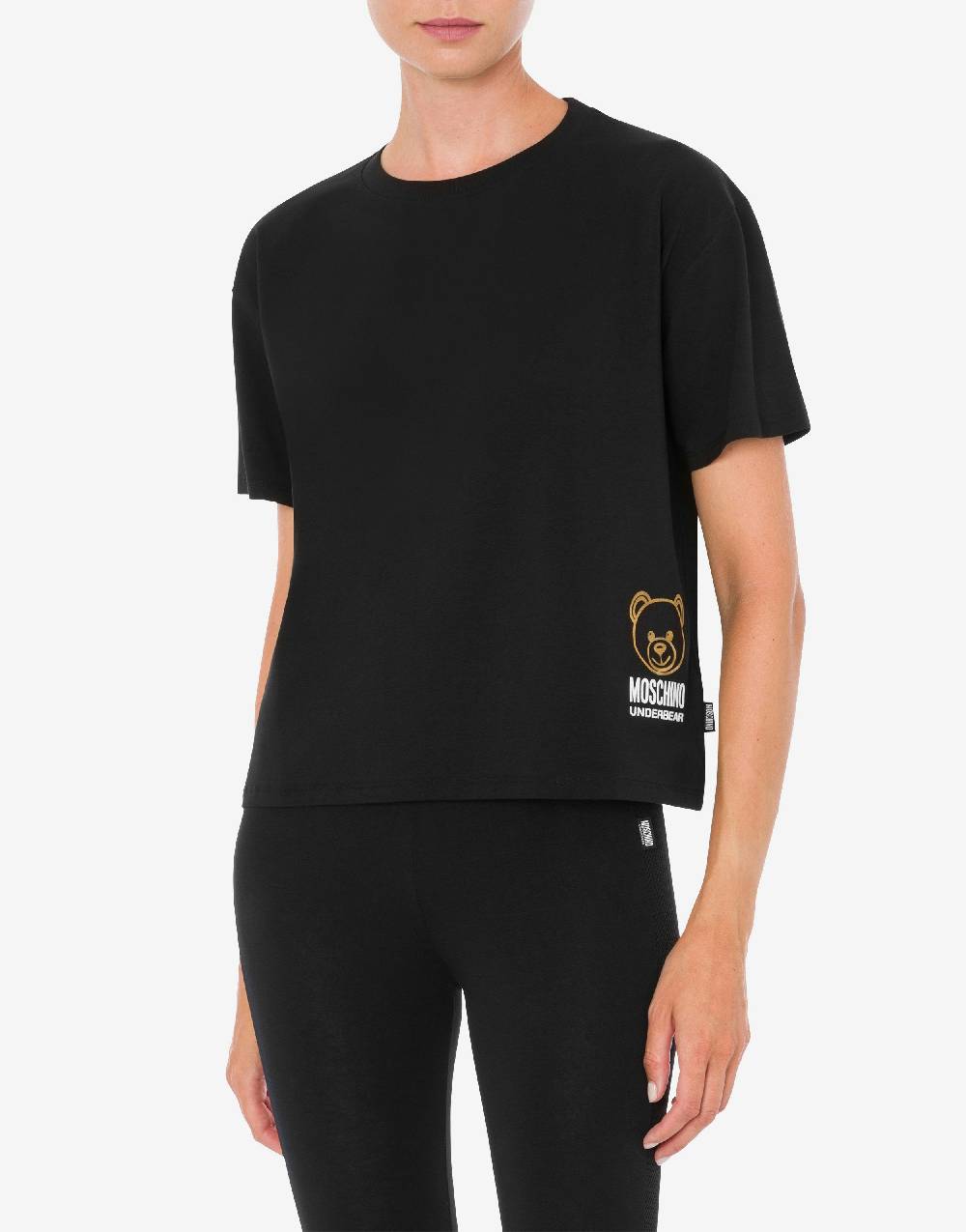 Love Moschino T-shirt in jersey stretch Flock Teddy Bear Offerta