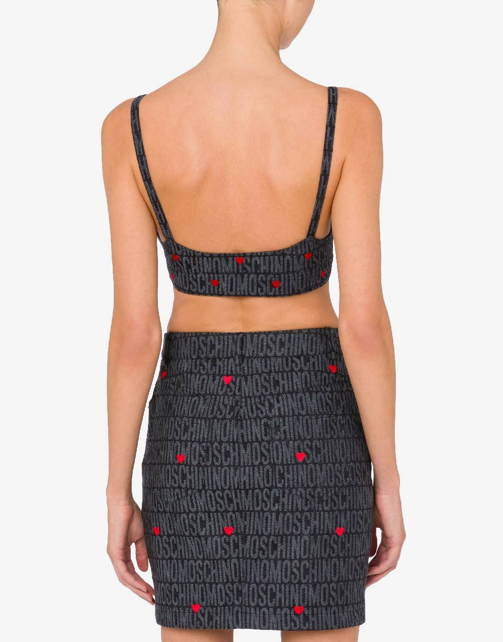 Love Moschino Crop top in denim con cuori Allover Logo Smaltimento dello stoccaggio