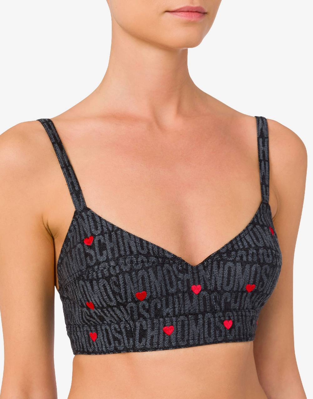 Love Moschino Crop top in denim con cuori Allover Logo Smaltimento dello stoccaggio