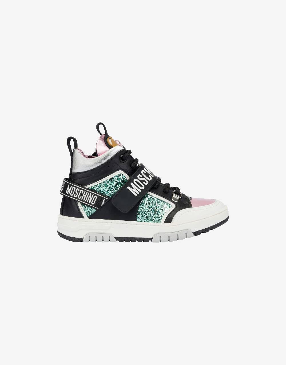 Love Moschino Sneakers alte in glitter e vitello Teddy Patch ACQUISTA ORA