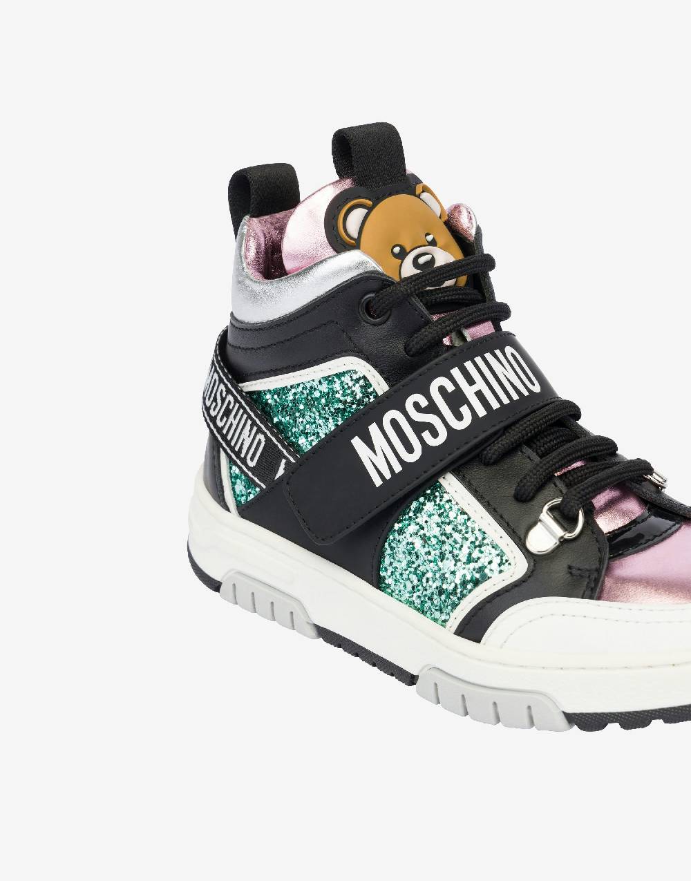 Love Moschino Sneakers alte in glitter e vitello Teddy Patch ACQUISTA ORA