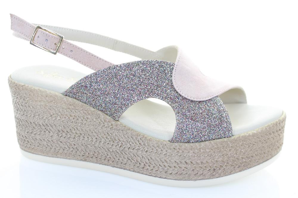 Soffice Sogno Sandalo in pelle e tessuto glitter Shopping Online