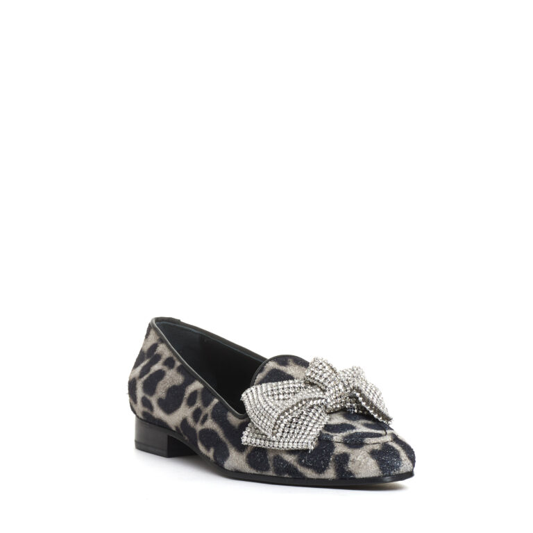 Sorelle Perego mocassino fiocco strass e stampa leopardo Pezzi Unici