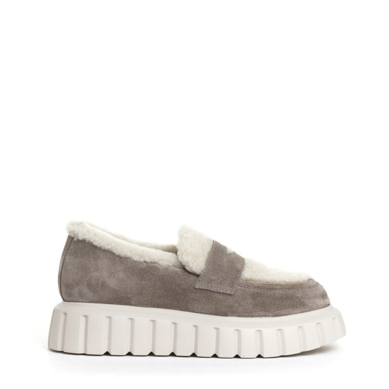Sorelle Perego mocassino camoscio taupe e ecomontone Qualità Garantita