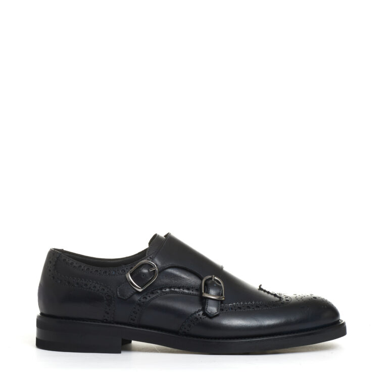 Sorelle Perego derby doppia fibbia pelle blu Outlet