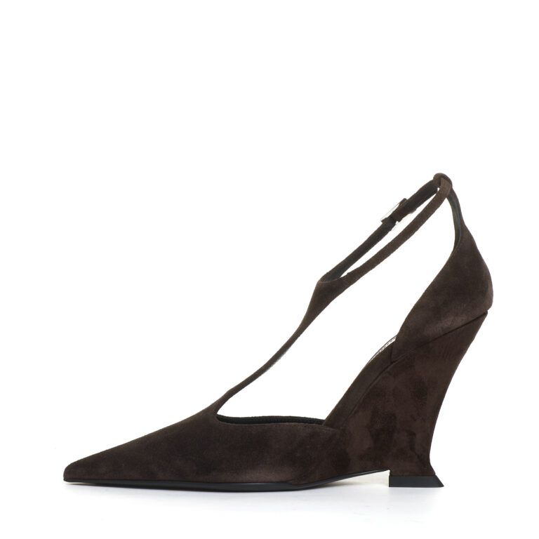 Sorelle Perego decoltè zeppa camoscio marrone tacco 100 mm Shopping Online