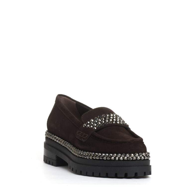 Sorelle Perego mocassino camoscio ebano con strass Economico