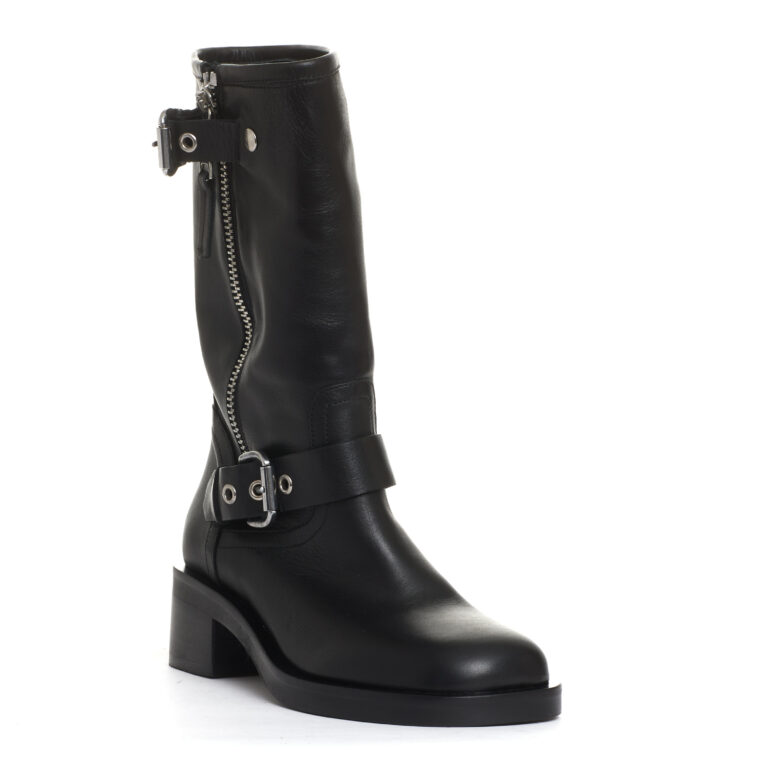Sorelle Perego biker punta quadrata pelle nera fibbie tacco 50 mm Moda