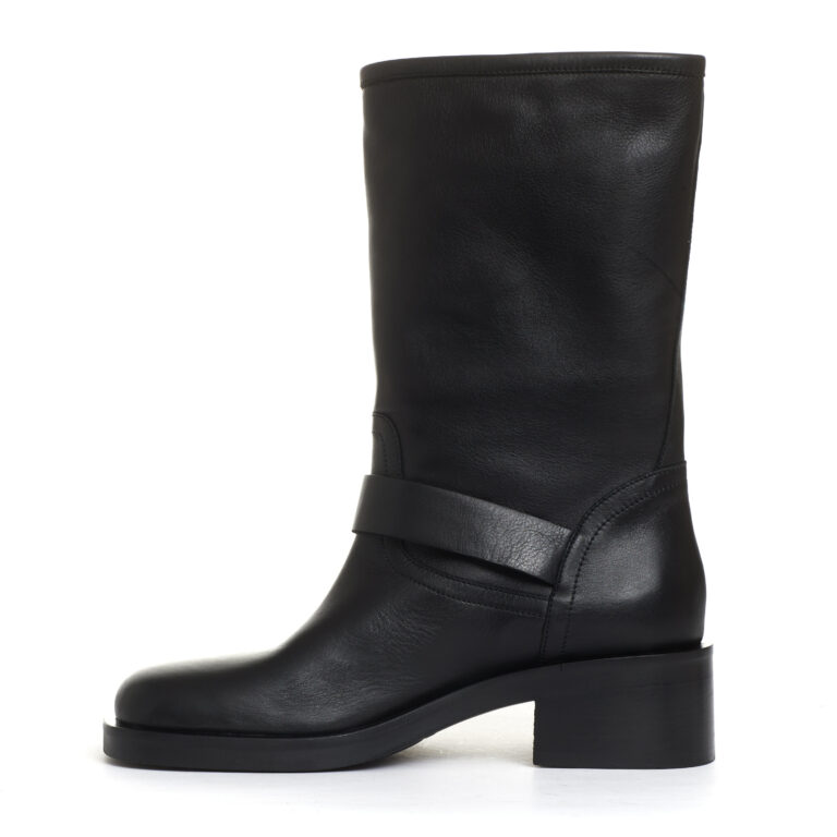 Sorelle Perego biker punta quadrata pelle nera fibbie tacco 50 mm Moda